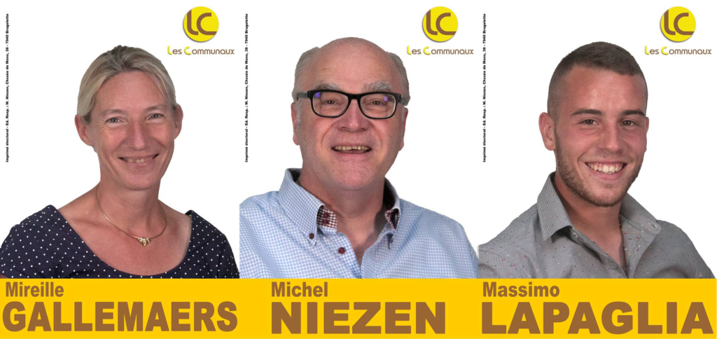 Mireille, Michel, Massimo sont les trois élus des COMMUNAUX à Brugelette