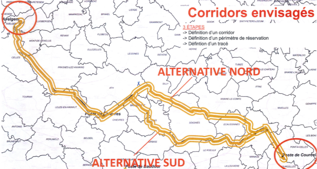 Boucle du Hainaut Plan stratégique d'ELIA devant permettre de choisir le passage de la ligne HT 380kV entre une liaison Nord ou Sud